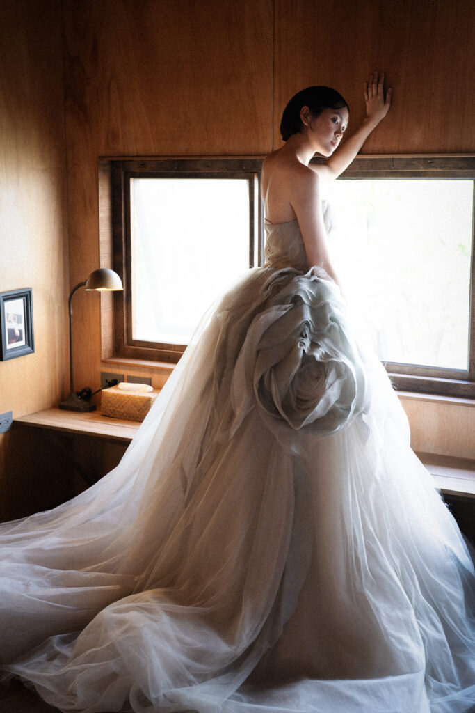 霧綠・風琴褶層次 Ballgown (1)